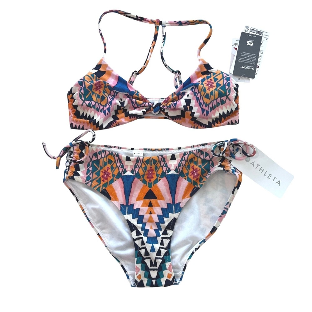 Athleta Desert Geo Knot Front Bikini Top and Full Scrunch Bottom Set Multi S